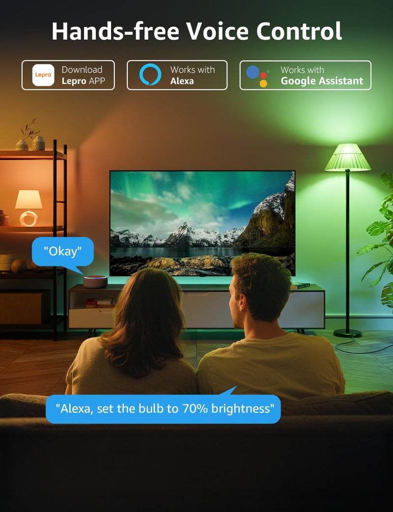 Lepro B1 AI Smart Light Bulbs - WiFi & Bluetooth RGBWW Color Changing LED Bulb Works with Alexa & Google Assistant, Personalized Al Lighting Designer, AI Voice Control, Music Sync, 2.4GHz Only, 2 Pack - Image 5
