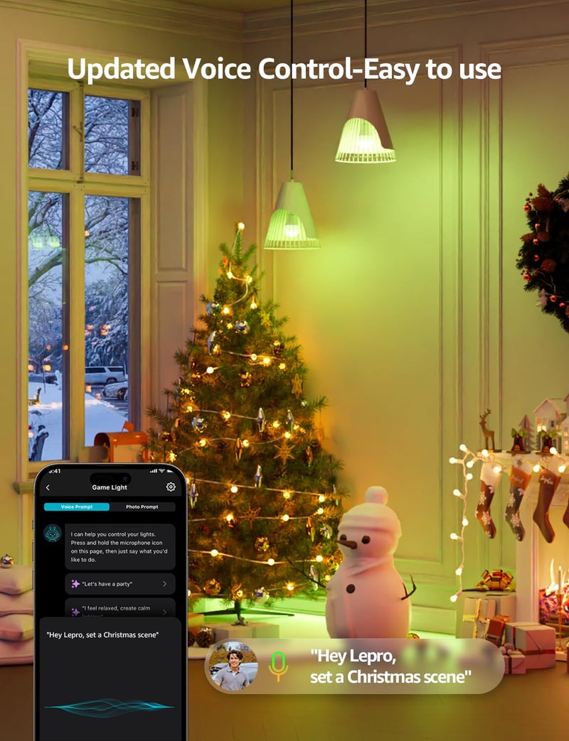 Lepro B1 AI Smart Light Bulbs - WiFi & Bluetooth RGBWW Color Changing LED Bulb Works with Alexa & Google Assistant, Personalized Al Lighting Designer, AI Voice Control, Music Sync, 2.4GHz Only, 2 Pack - Image 3