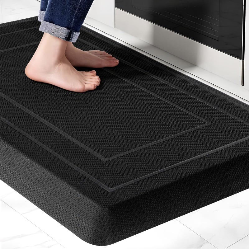 UKISS 9/10"" Extra Thick Cushioned Anti Fatigue Kitchen Mat, Waterproof High Density Foam Standing Desk Mat, Non-Slip Ergonomic Comfort Mat for Kitchen, Office,Workstation (Black, 20" X 32") - Image 1
