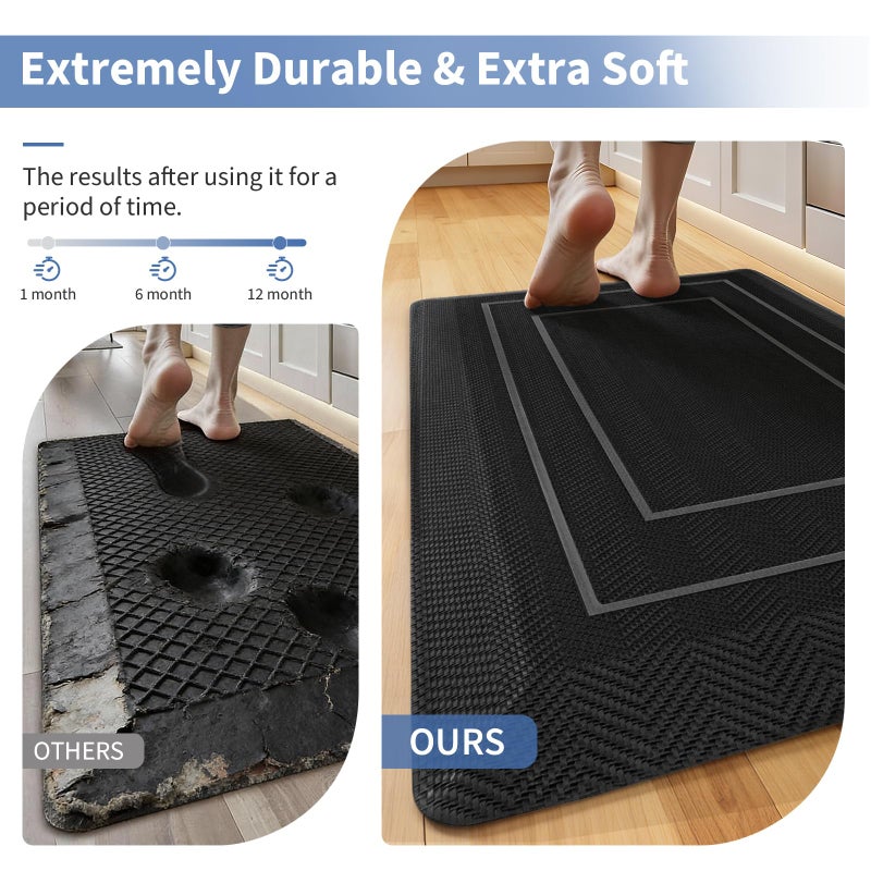 UKISS 9/10"" Extra Thick Cushioned Anti Fatigue Kitchen Mat, Waterproof High Density Foam Standing Desk Mat, Non-Slip Ergonomic Comfort Mat for Kitchen, Office,Workstation (Black, 20" X 32") - Image 3