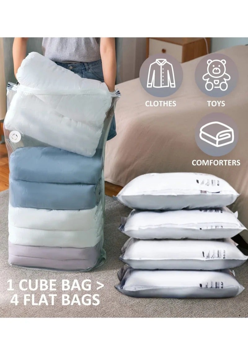 MIXDE 4 Pack Cube Vacuum Space Saver Bags 100*80*32cm Extra Large Compressed Closet Organizers and Storage Bags for Comforters, Pillows, Bedding, Blankets, Clothes, 80% Space, No Pumps Needed - Image 2