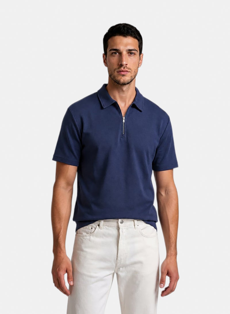 Indigo Basic Quarter Zipper T-shirt