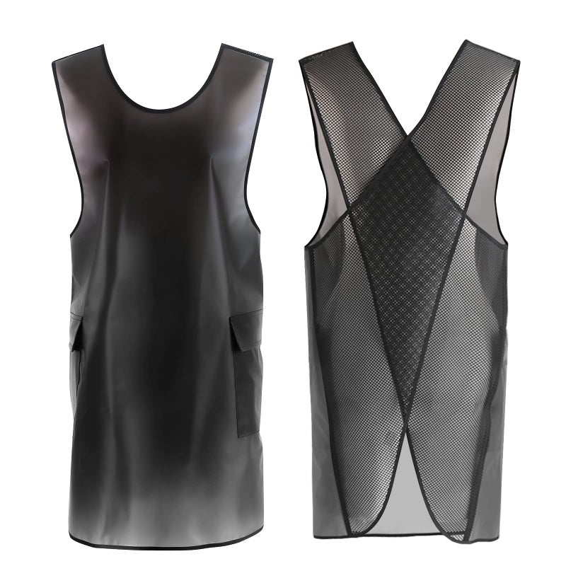Japanese Style Waterproof Apron with Pockets  Cross Back Halter Design for Dishwashing  Cleaning  Black Translucent