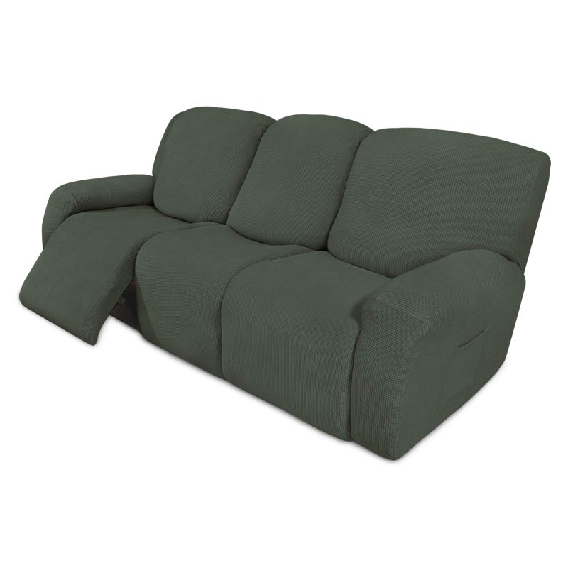 EasyGoing 8 Pieces Recliner Sofa Stretch Sofa Slipcover Sofa Cover Furniture Protector Couch Soft with Elastic Bottom Kids Spandex Jacquard Fabric Small Checks Olive Green