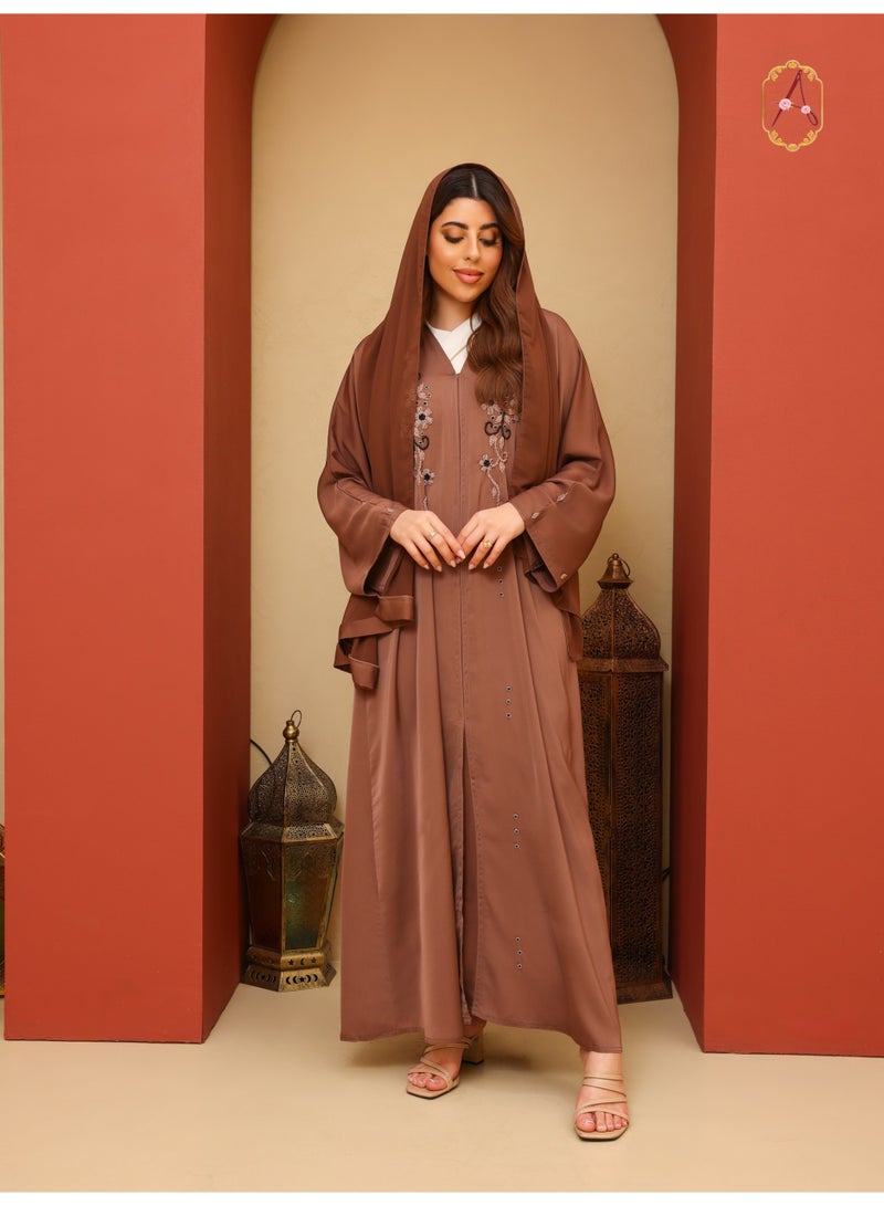 عباية دي آند بي الفاخرة مجموعة 26 بتطريز - بني - Image 1