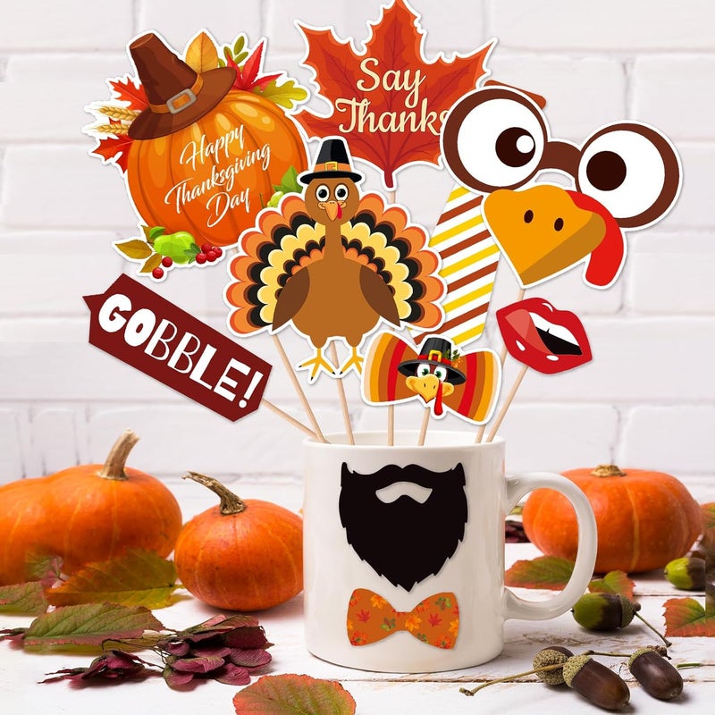Konsait Happy Thanksgiving Photo Booth Props25 Pcs Fall Theme Photography Props Turkey Day Selfie Photo Props with Stick for Fall Harvest Thanksgiving Theme Party Favors Decorations Supplies - Image 3