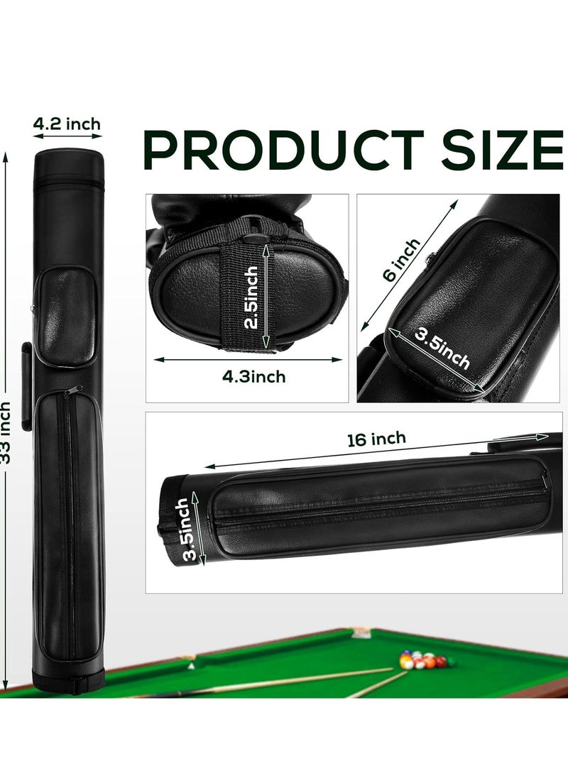Spall 2 x 2 Hard Oval Pool Cue Billiard Stick Carrying Case Pool Table Accessories Pool Cue Case Pool Stick Case Billiard Cue Cases 4 Holes Pu Pool Cue Bags with 2 Pieces Pool Chalk Cubes  - Image 2