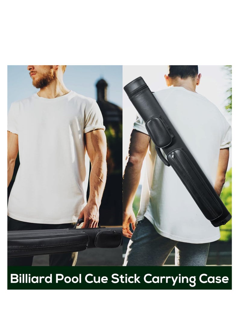 Spall - 2 x 2 Hard Oval Pool Cue Billiard Stick Carrying Case Pool Table Accessories Pool Cue Case Pool Stick Case Billiard Cue Cases 4 Holes Pu Pool Cue Bags with 2 Pieces Pool Chalk Cubes - Image 1
