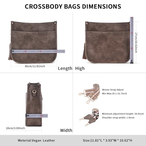 HKCLUF Crossbody Bag For Women Vegan Leather Hobo Handbag With Tassel Pendant,2PCS Adjustable Guitar Strap Crossbody Purse for Women(Apricot) - Image 2