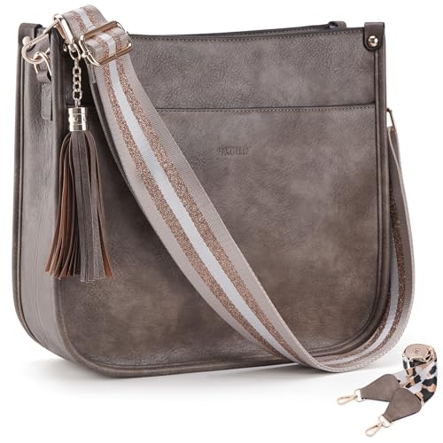 HKCLUF Crossbody Bag For Women Vegan Leather Hobo Handbag With Tassel Pendant,2PCS Adjustable Guitar Strap Crossbody Purse for Women(Apricot) - Image 1