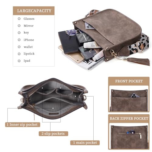 HKCLUF Crossbody Bag For Women Vegan Leather Hobo Handbag With Tassel Pendant,2PCS Adjustable Guitar Strap Crossbody Purse for Women(Apricot) - Image 3