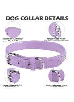 BINGPET Leather Dog Collar,Adjustable Dog Real Split PU Leather Studded Pet Dog Collar,Studded Dog Collar Leather Pet Collars for Small Medium Large Pet - Purple M  - Image 3