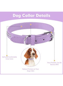 BINGPET Leather Dog Collar,Adjustable Dog Real Split PU Leather Studded Pet Dog Collar,Studded Dog Collar Leather Pet Collars for Small Medium Large Pet - Purple M  - Image 5