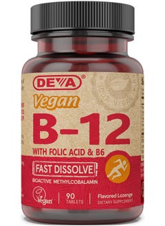 Deva DEVA Vegan Vitamin B12 Fast Dissolve Supplement - Once-Per-Day Complex with 1000 Mcg Methylcobalamin B12, Folic Acid, B6 - Lemon Flavor - 90 Dissolvable Tablets,  - Image 1