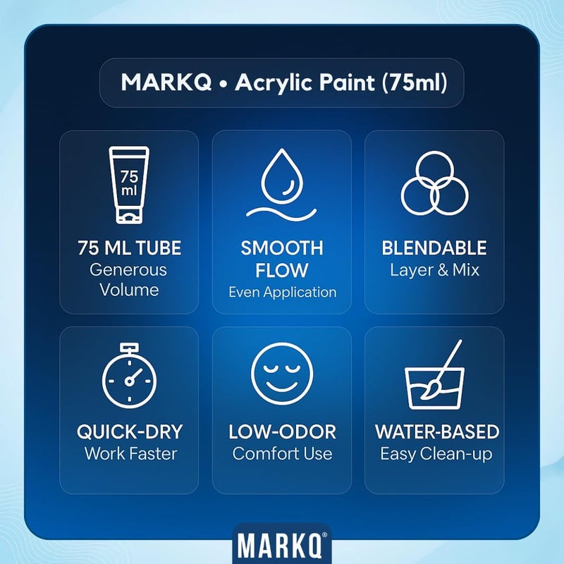 MARKQ طلاء أكريليك 75 مل أنبوب – ألوان فنية غنية وعالية الصبغة وغير سامة | 10 ألوان زاهية للحرف اليدوية، القماش، الورق، الخشب، القماش، ومشاريع الفن (أحمر) - Image 2