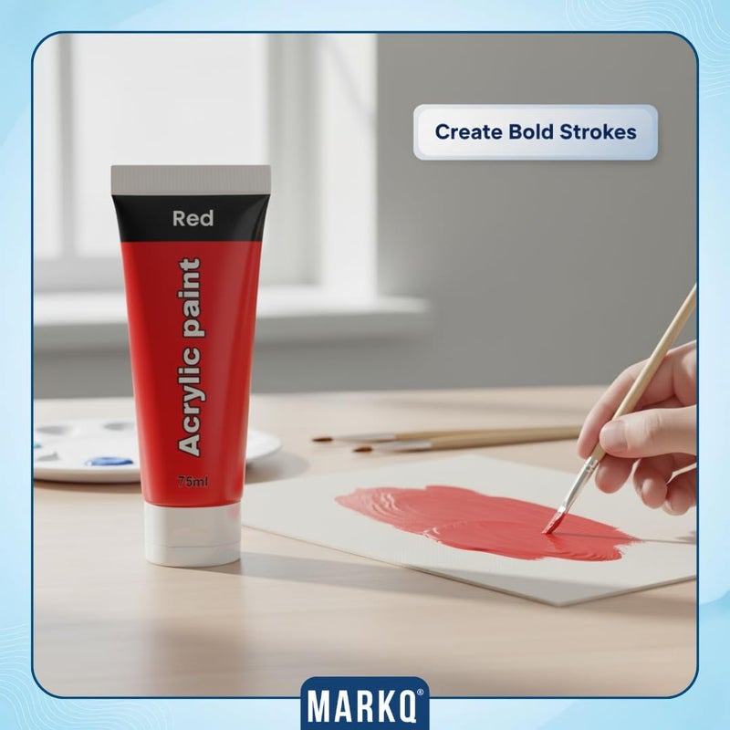MARKQ طلاء أكريليك 75 مل أنبوب – ألوان فنية غنية وعالية الصبغة وغير سامة | 10 ألوان زاهية للحرف اليدوية، القماش، الورق، الخشب، القماش، ومشاريع الفن (أحمر) - Image 3
