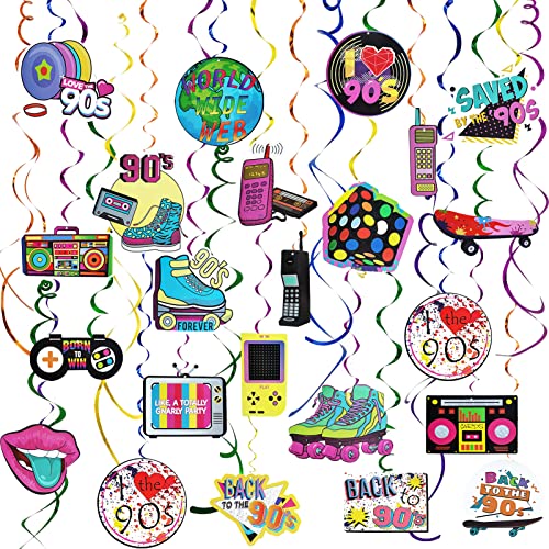 OuMuaMua 30 pcs 90s Party Decorations Hanging Swirls for Adults Back to 1990's Party Decor Favors for 90s Theme Birthday Party Decorations Supplies - Image 1