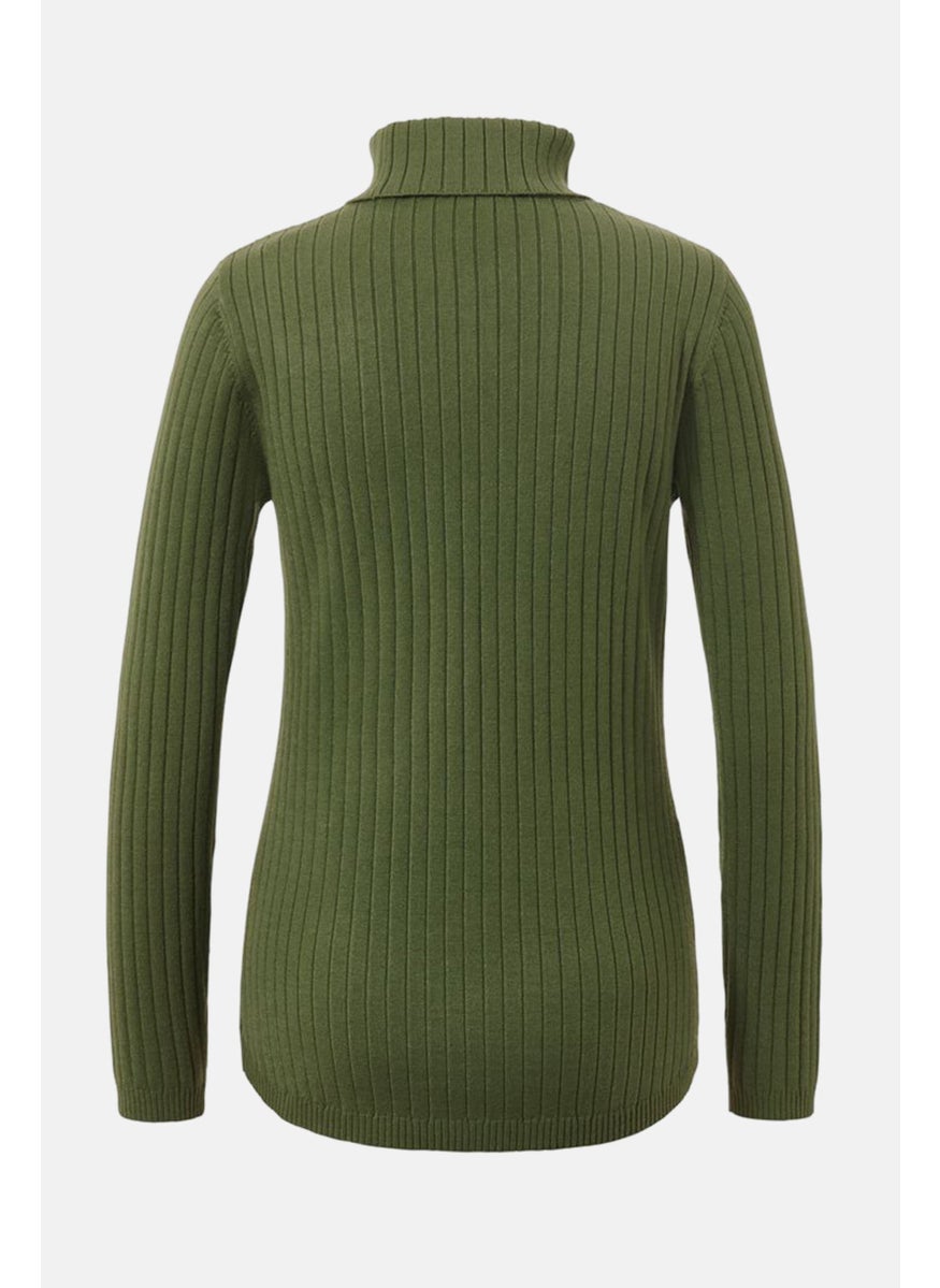 Tchibo Women Turtle Neck Long Sleeve Ribbed Sweater, Dark Green  - Image 2