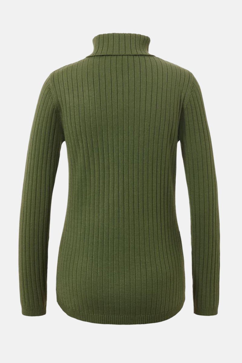 Tchibo سويت شيرت نسائي برقبة سلحفاة بأكمام طويلة ومصنوع من قماش مضلع، أخضر داكن - Image 2