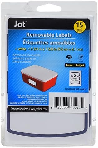 Jot Removable Labels 15 Count3 Labels Per Sheet