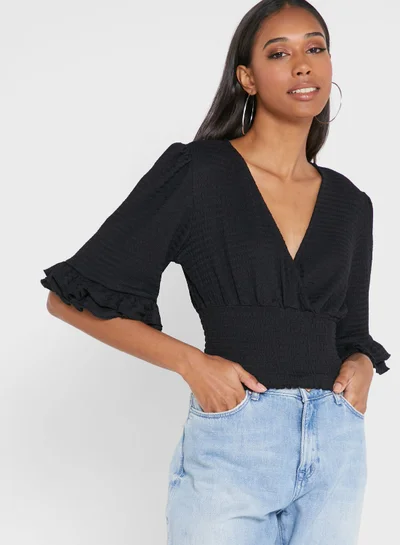 Jacqueline de Yong Frill Sleeve Shirred Waist Top