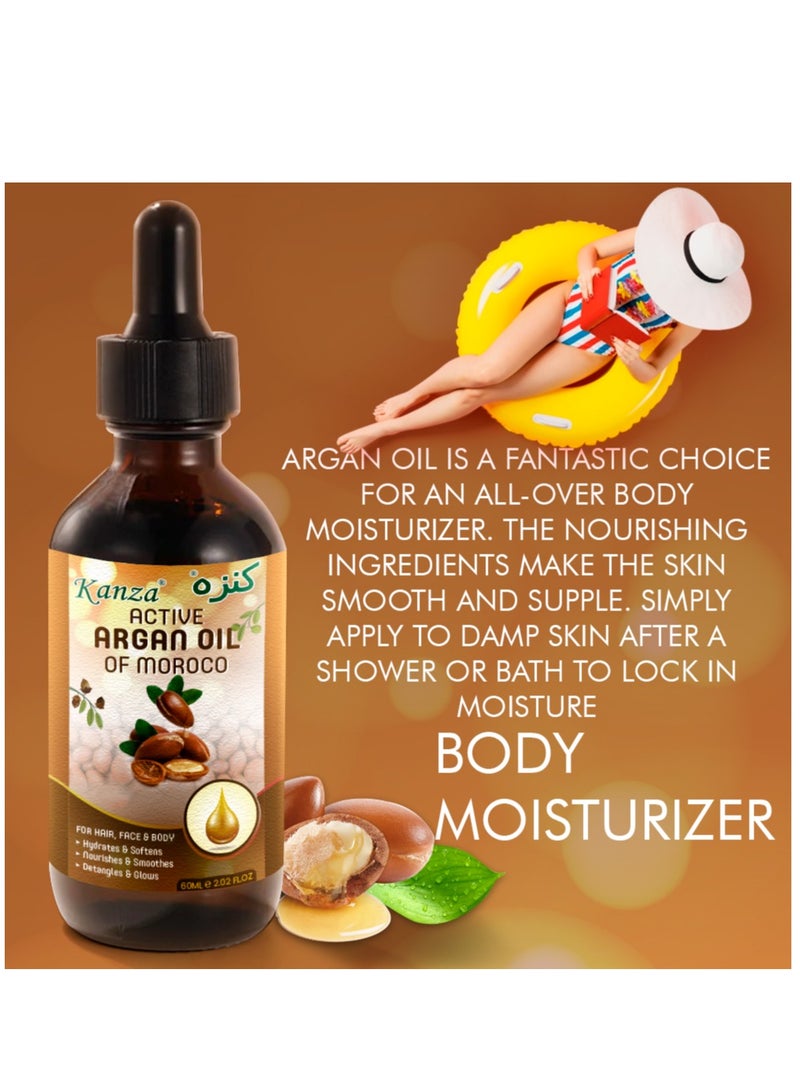 Kanza 60ml Multipurpose Argan Oil for Hair Body Skin Hydrates Softens Smooth and Glows Nourish the Scalp Promote Hair Growth Anti Breakage Loss 100% Pure and Organic Moroccan Argan Oil for Multipurpose Use  - Image 5