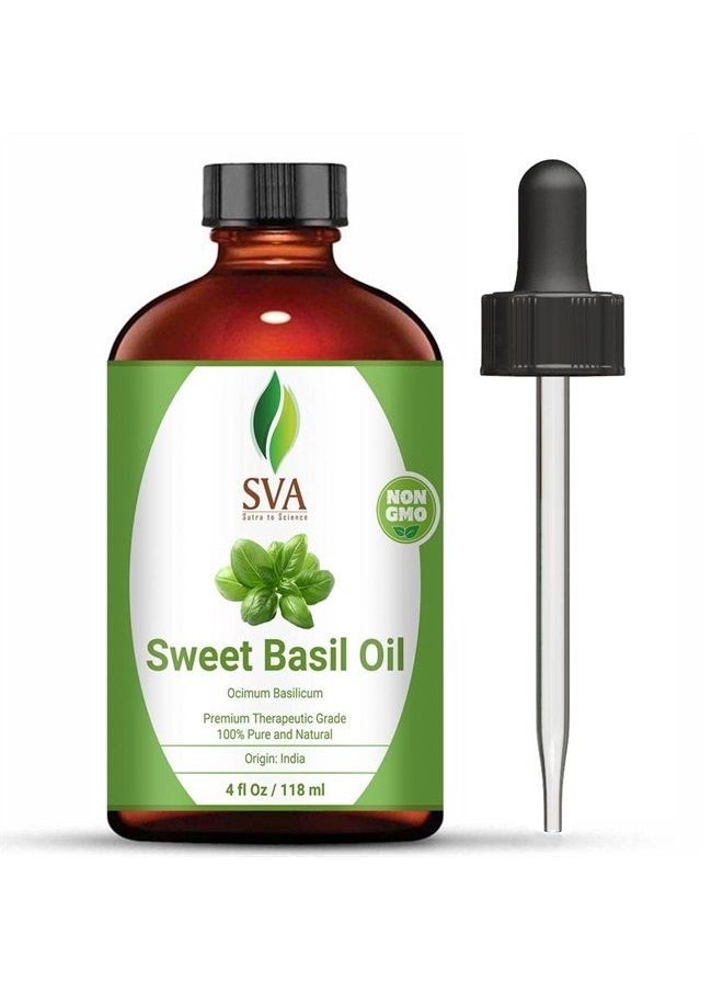 SVA Organics زيت الريحان الحلو SVA 4 أونصة - نقي 100%، طبيعي، درجة علاجية ممتازة لبشرة صحية، وشعر مغذي، وتدليك عميق للجسم، وناشر، وعلاج بالروائح  - Image 1
