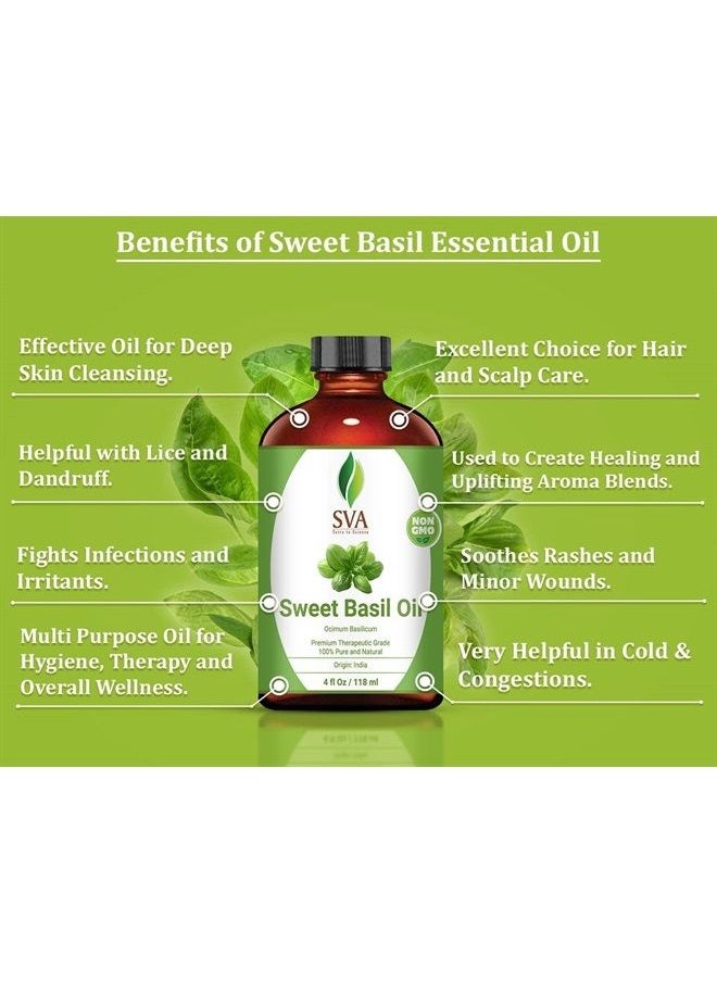 SVA Organics زيت الريحان الحلو SVA 4 أونصة - نقي 100%، طبيعي، درجة علاجية ممتازة لبشرة صحية، وشعر مغذي، وتدليك عميق للجسم، وناشر، وعلاج بالروائح  - Image 3