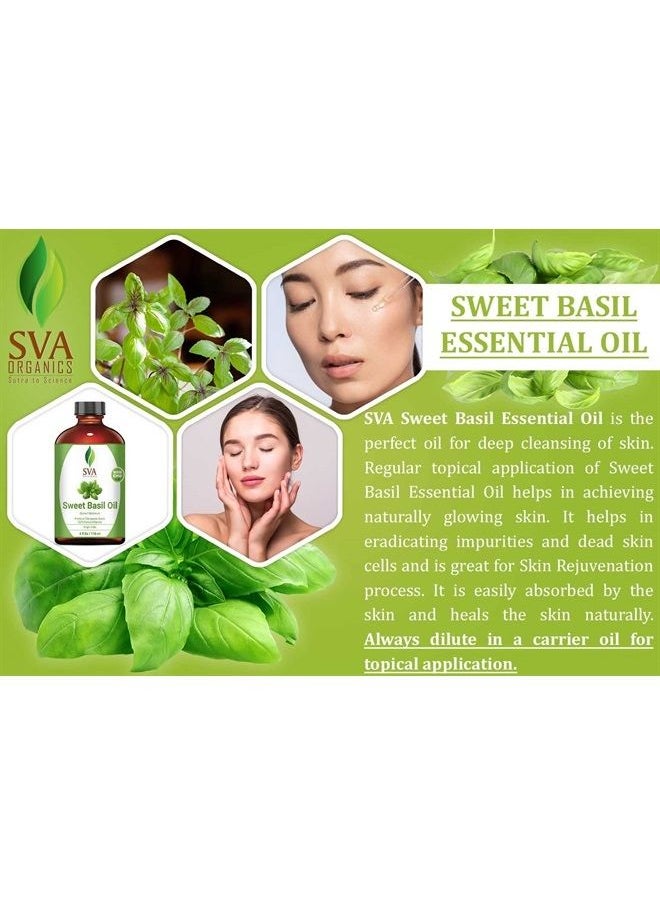 SVA Organics زيت الريحان الحلو SVA 4 أونصة - نقي 100%، طبيعي، درجة علاجية ممتازة لبشرة صحية، وشعر مغذي، وتدليك عميق للجسم، وناشر، وعلاج بالروائح  - Image 4