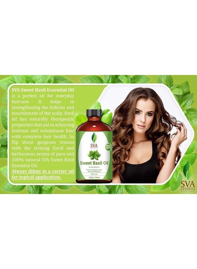 SVA Organics زيت الريحان الحلو SVA 4 أونصة - نقي 100%، طبيعي، درجة علاجية ممتازة لبشرة صحية، وشعر مغذي، وتدليك عميق للجسم، وناشر، وعلاج بالروائح  - Image 5