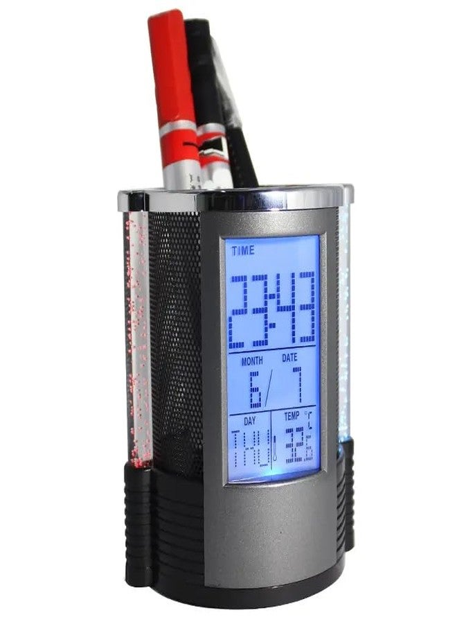 TEMIX Digital Desk Clock, Alarm Clock for Office Home, Calendar and Temperature Function Clock, Mesh Desk Organizer, Pen Holder - Image 1