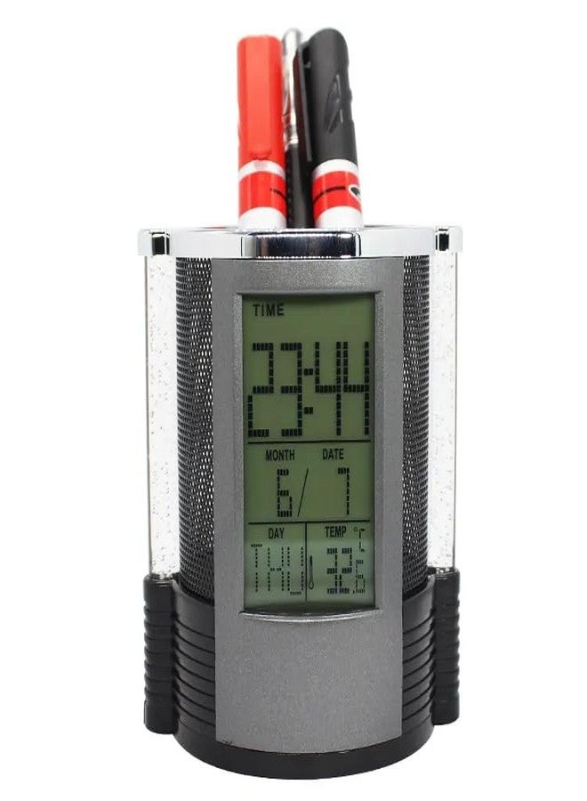 TEMIX Digital Desk Clock, Alarm Clock for Office Home, Calendar and Temperature Function Clock, Mesh Desk Organizer, Pen Holder - Image 3