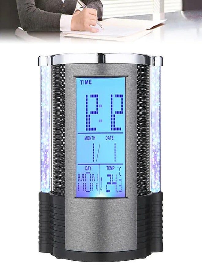 TEMIX Digital Desk Clock, Alarm Clock for Office Home, Calendar and Temperature Function Clock, Mesh Desk Organizer, Pen Holder - Image 5