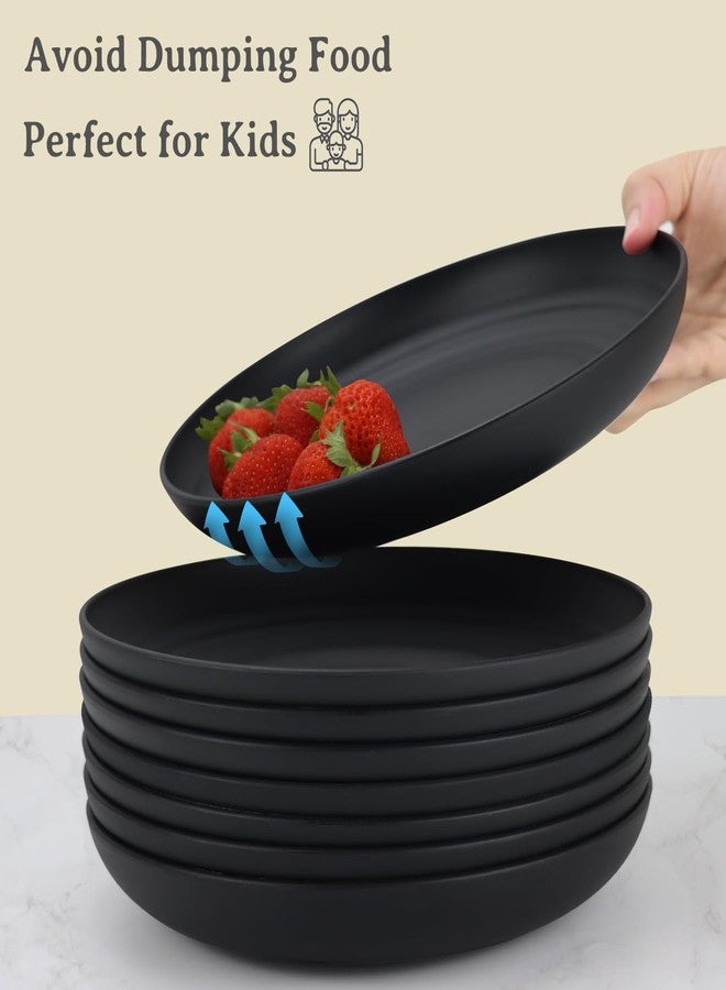 Wrova Wheat Straw Plates - 8 Inch Unbreakable Dinner Plates Set of 8 - Dishwasher & Microwave Safe Plastic Plates Reusable - Lightweight Plates for kitchen,R.V (pure black) - Image 4