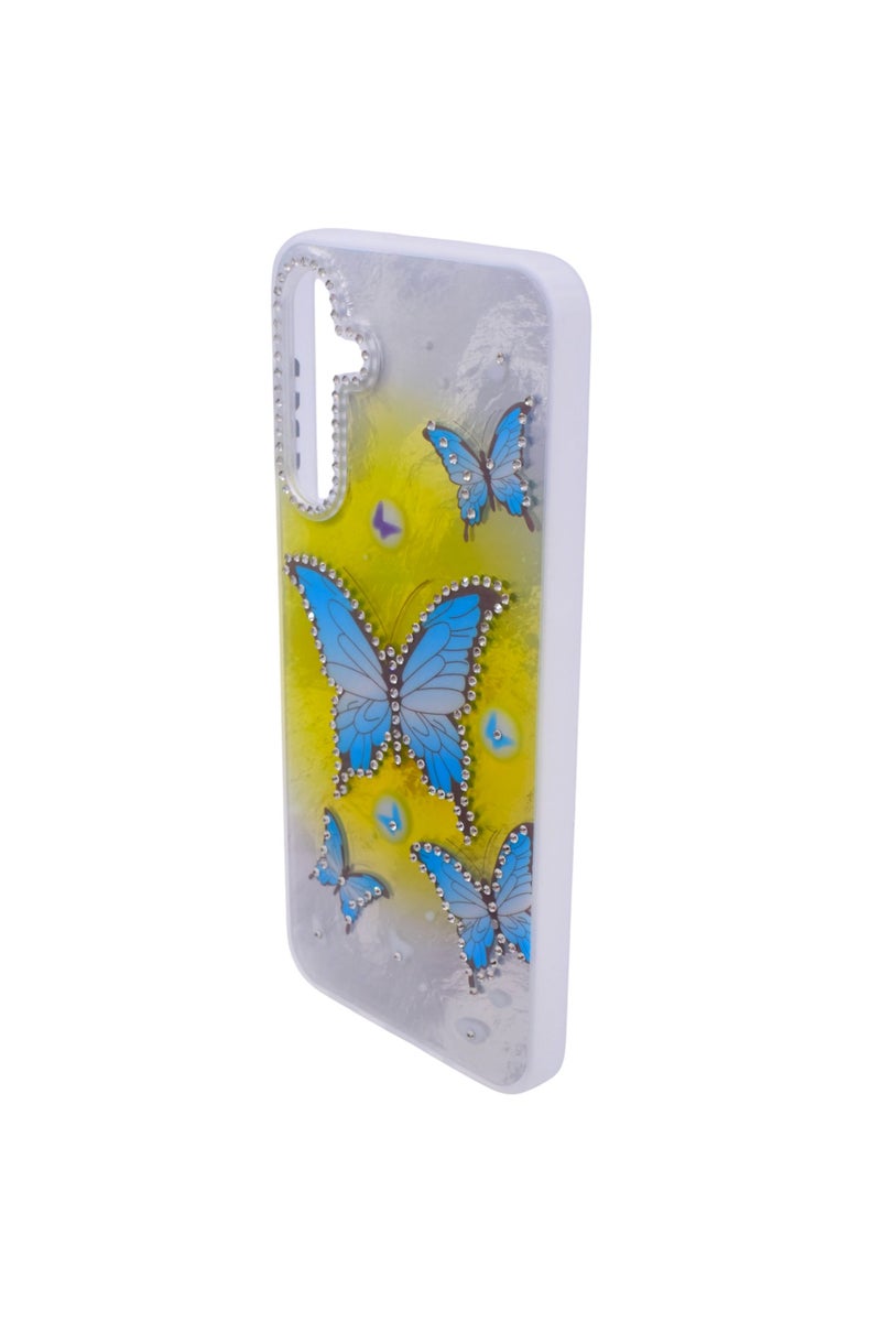 TPU Butterflies and Rhinestones Back Cover Case For Samsung Galaxy A16 - Yellow Blue - Image 2