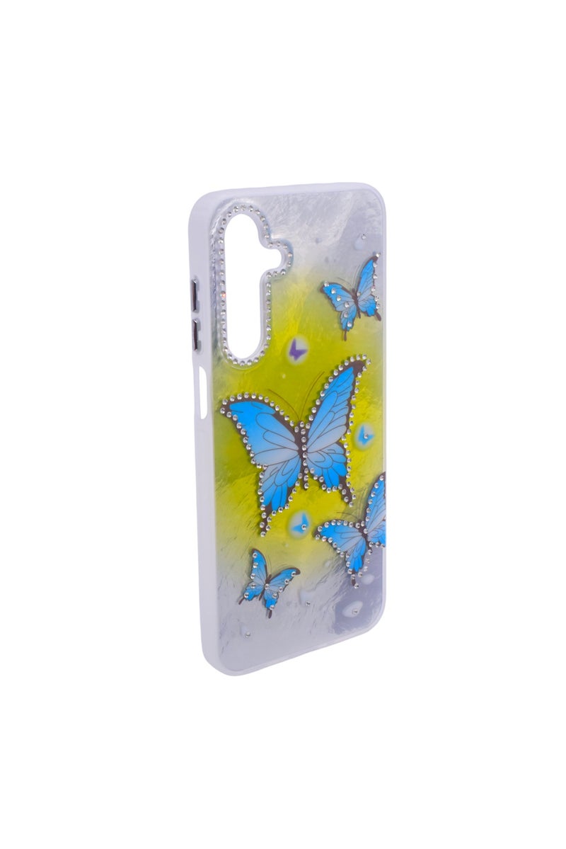 TPU Butterflies and Rhinestones Back Cover Case For Samsung Galaxy A16 - Yellow Blue - Image 3