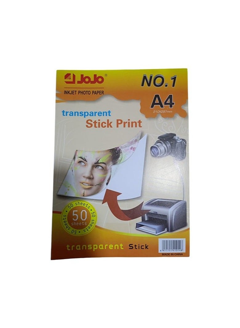 JOJO InkJet A4 Photo Paper, Transparent Sticker, Pack of 50 Sheets 