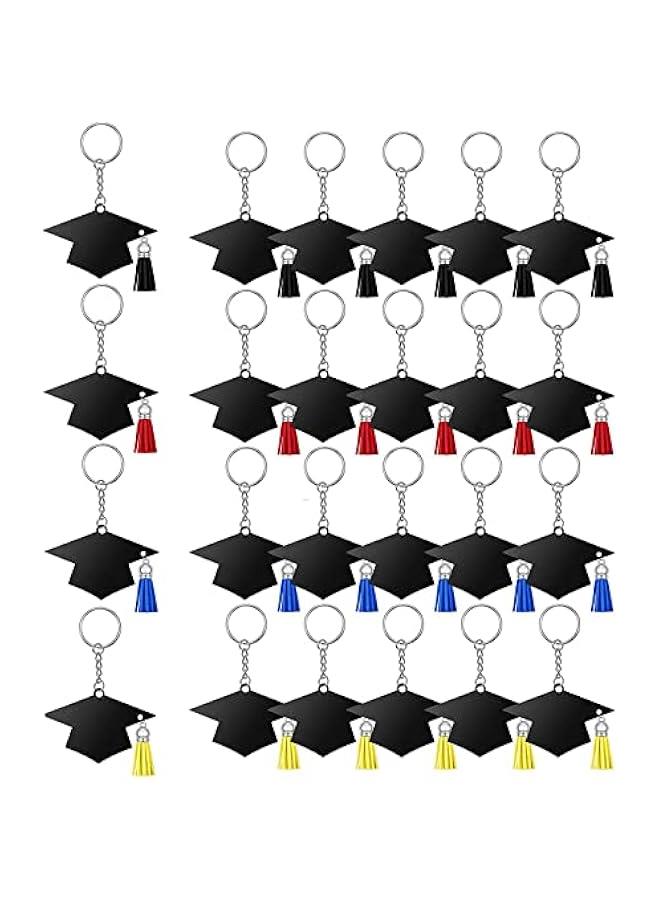 Generic 24pcs Graduation Cap Charm Keychain Acrylic Tassels Keychain Party Favor Class of 2023 Graduation Gifts for Him Her - Image 1