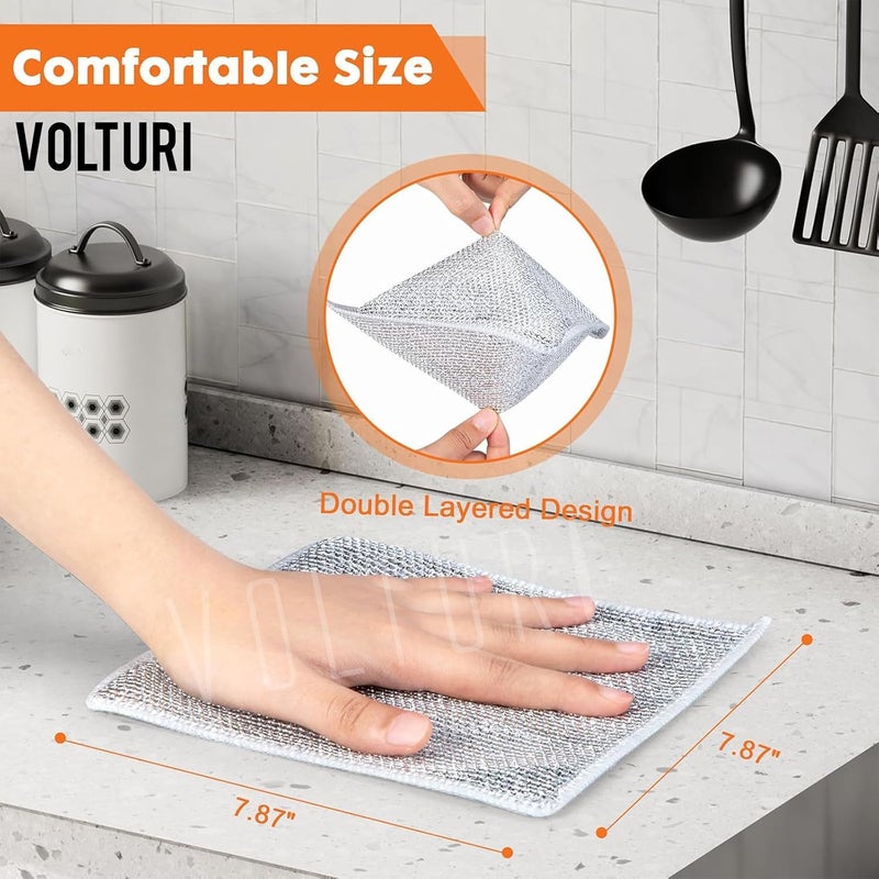 VOLTURI Non Scratch Wire Dish Cloth (Pack of 6), Steel Scrubber for Utensils Cleaning, Multipurpose Wet and Dry Cleaning, Stainless-Steel Dish Wash Scrubber for Washing Dishes, Sinks, Counters - Image 2