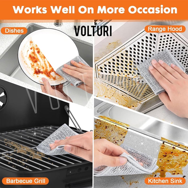 VOLTURI Non Scratch Wire Dish Cloth (Pack of 6), Steel Scrubber for Utensils Cleaning, Multipurpose Wet and Dry Cleaning, Stainless-Steel Dish Wash Scrubber for Washing Dishes, Sinks, Counters - Image 5