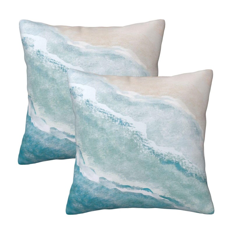 Lcokin Beach Watercolor Blue Sea Ocean Throw Pillow Cover 18x18 in Set of 2 Cushion Modern Farmhouse Pillow Covers Soft Pillow Cases for Couch Sofa Living Room Outdoor Home Decor - Image 1