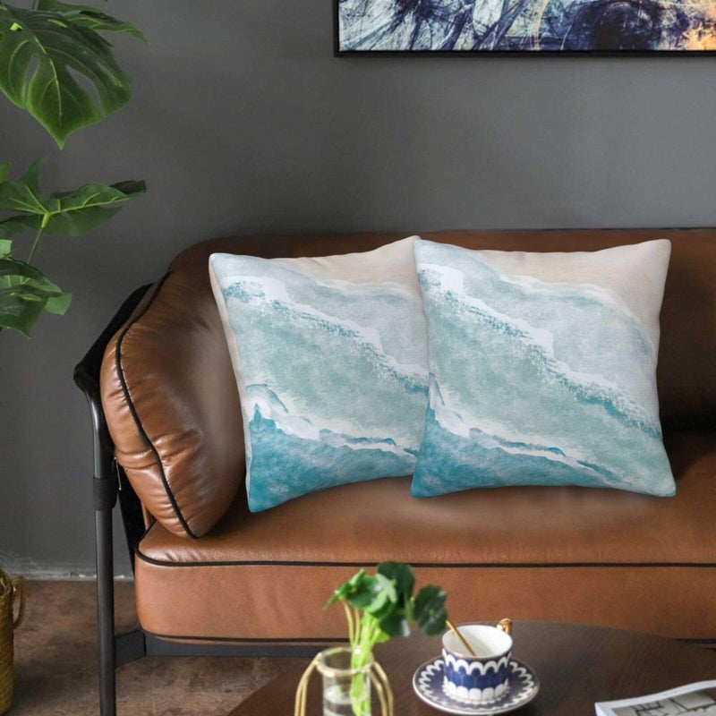 Lcokin Beach Watercolor Blue Sea Ocean Throw Pillow Cover 18x18 in Set of 2 Cushion Modern Farmhouse Pillow Covers Soft Pillow Cases for Couch Sofa Living Room Outdoor Home Decor - Image 3