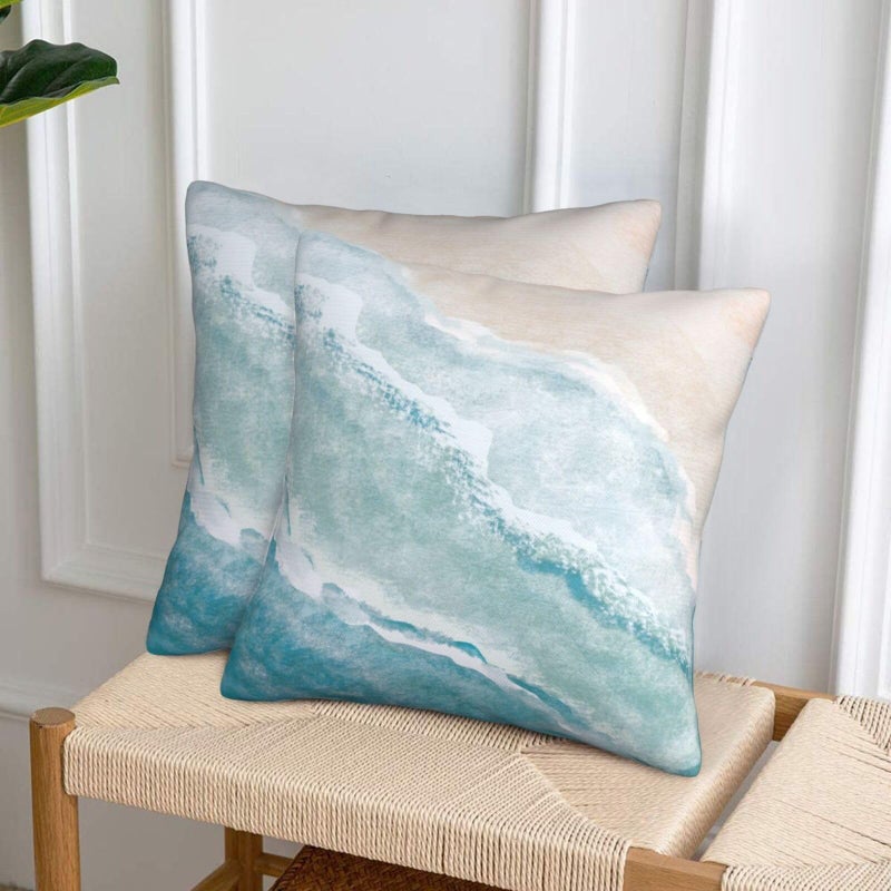 Lcokin Beach Watercolor Blue Sea Ocean Throw Pillow Cover 18x18 in Set of 2 Cushion Modern Farmhouse Pillow Covers Soft Pillow Cases for Couch Sofa Living Room Outdoor Home Decor - Image 4