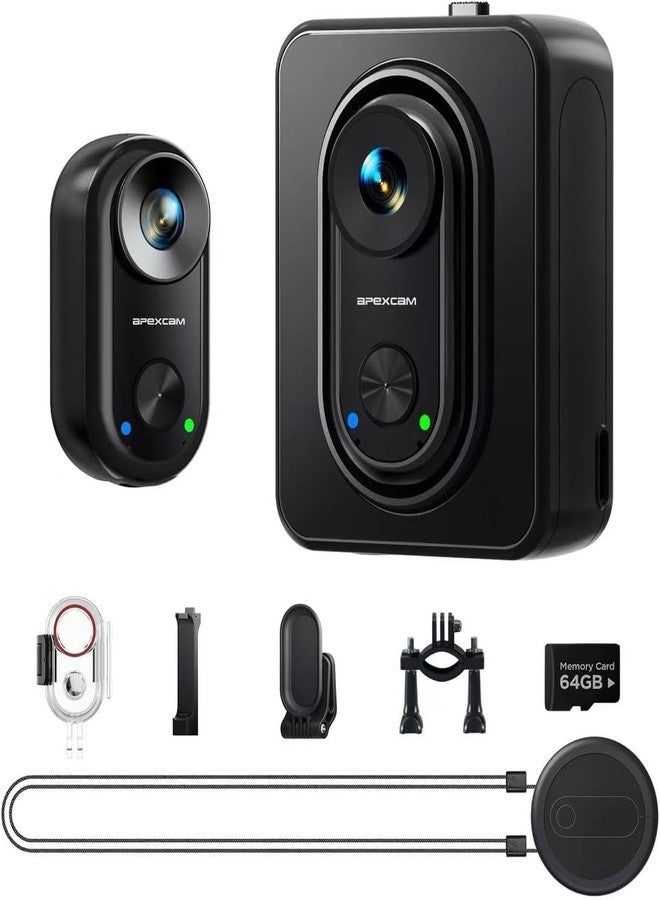 Apexcam K70 4K Mini Body Camera with 64GB Card POV Action Camera Portable Thumb Wearable Sport Camera WiFi EIS 30M Waterproof Underwater Hands-Free Cam with Magnetic Mount for Vlogging Motorcycling - Image 1