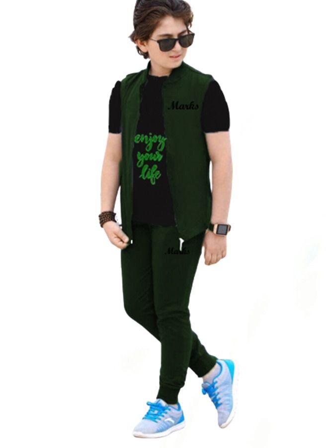 Pyjama Set and Outer Wear 3 Pieces - Dark Green - Image 1