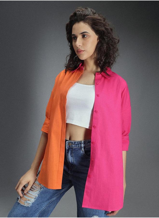 HIGH STAR - Stay effortlessly stylish with this comfortable Multicolour Oversized Shirts ColorBlock design crafted from 100% Cotton featuring Long Sleeves with Button closure. - Image 1