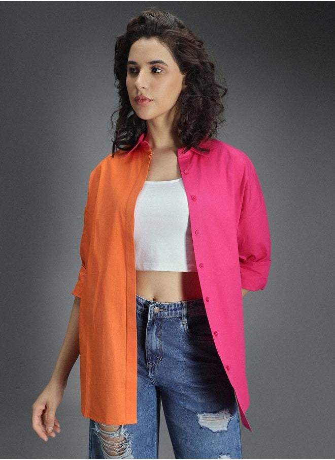 HIGH STAR - Stay effortlessly stylish with this comfortable Multicolour Oversized Shirts ColorBlock design crafted from 100% Cotton featuring Long Sleeves with Button closure. - Image 1