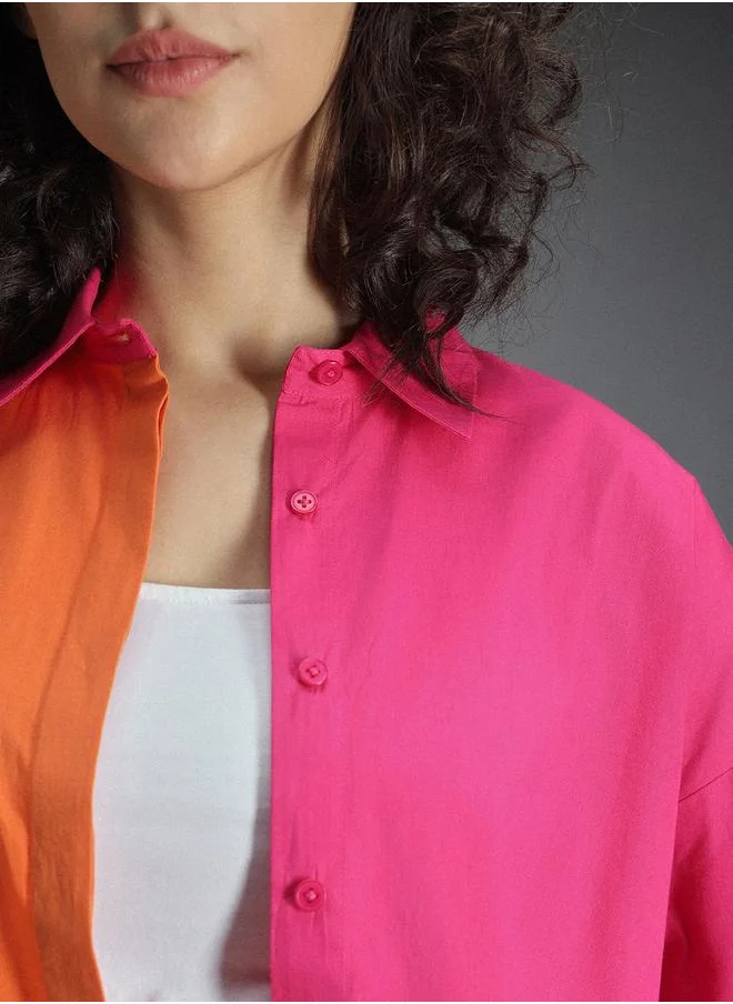 HIGH STAR Stay effortlessly stylish with this comfortable Multicolour Oversized Shirts ColorBlock design crafted from 100% Cotton featuring Long Sleeves with Button closure.