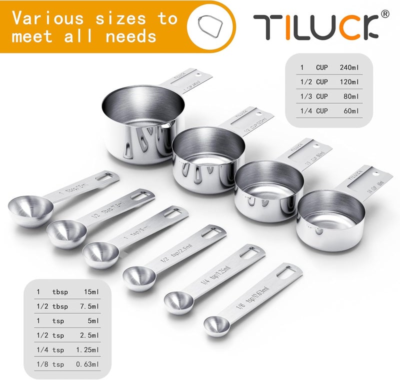 TILUCK Stainless Steel Measuring Cups & Spoons Set, Cups and Spoons,Kitchen Gadgets for Cooking & Baking (10) - Image 2
