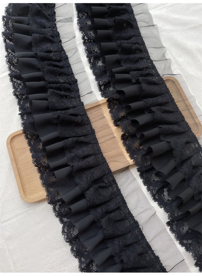 Lolita Dress Three-Layer Lace Pastoral Skirt Cuff Skirt High Quality Made Clothes Lining Decorative Lace Accessories-Color:Pure Black B Type 0.5m = Half A Meter Long / Multiple Shots For Continuous Hair  - Image 1